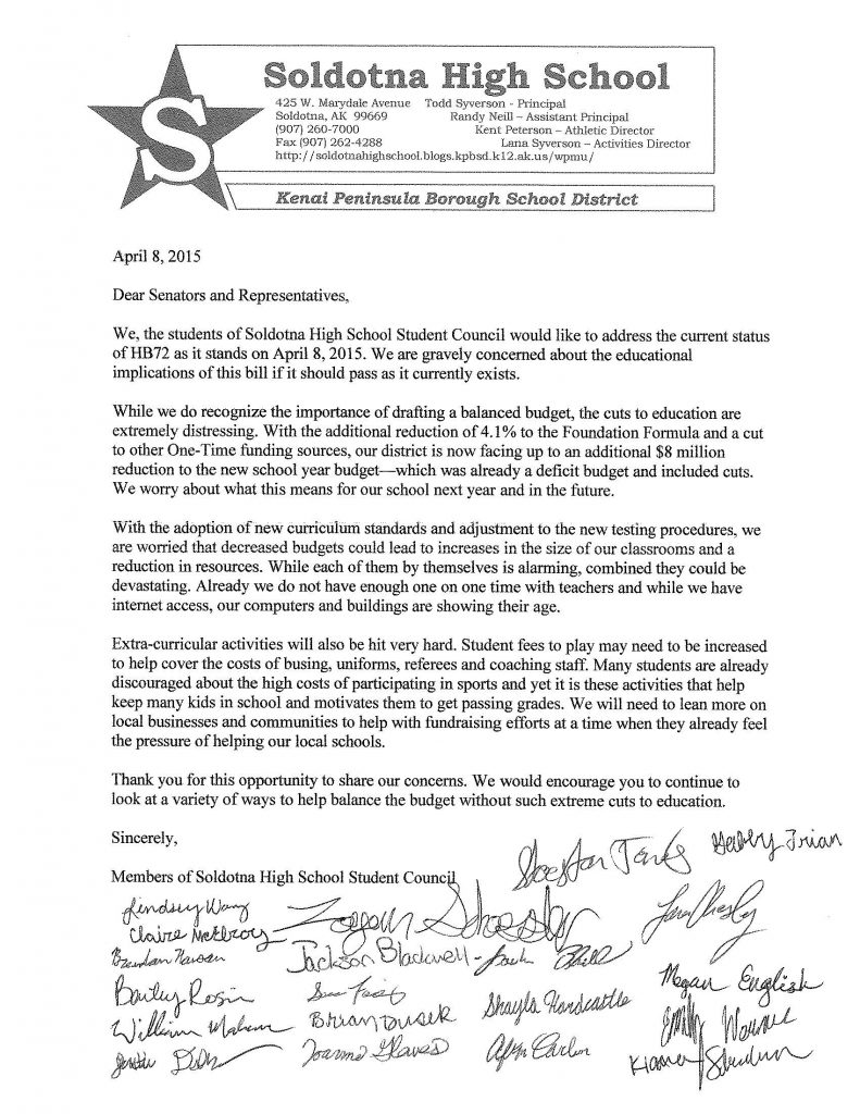 2015 April 9 SoHi Student Council to Legislators Funding