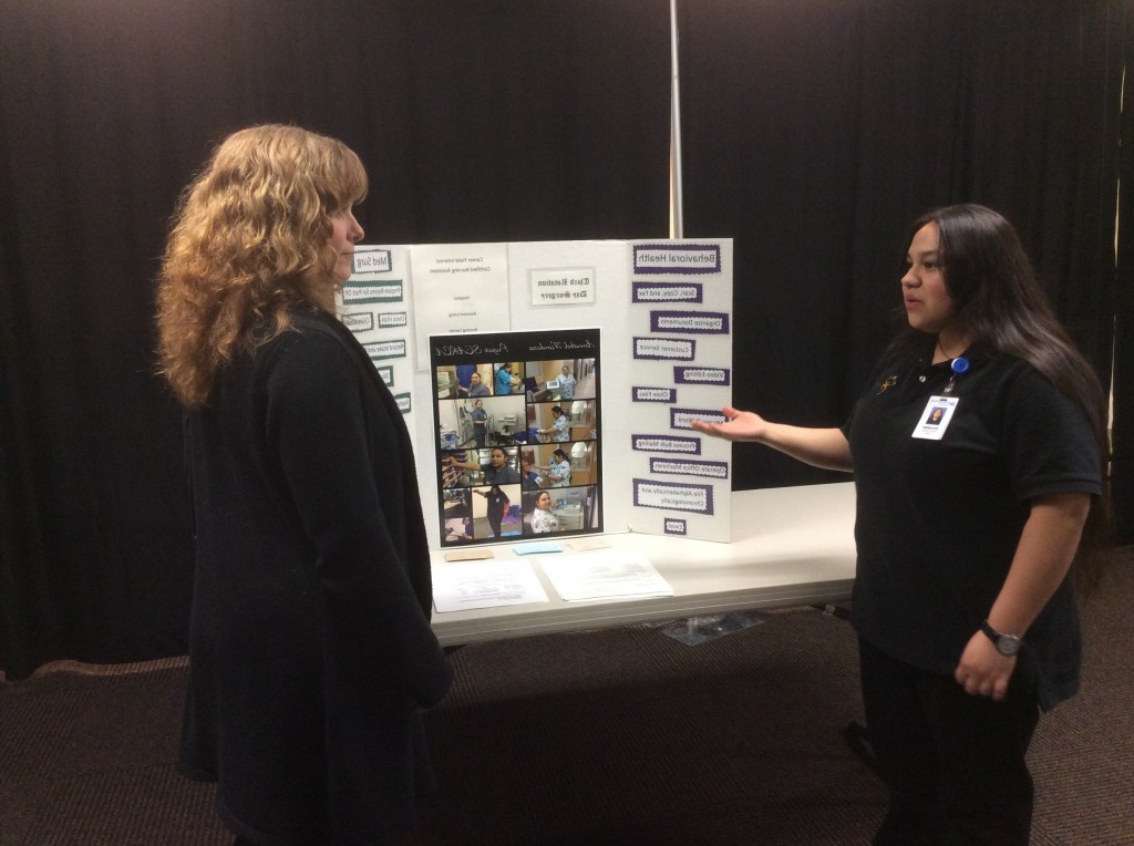 Annabel Mendoza, answered questions about how she plans to use the CNA skills she is gaining both in her CNA class and Project SEARCH CNA shadow rotation on the Med Surg floor to assist her in obtaining employment as a CNA